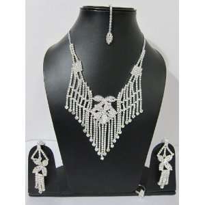  American Bridal Jewelry Cascading Rhinestone Necklace and 