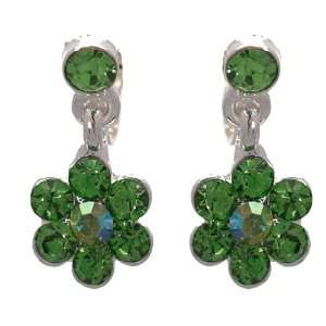  Abril Silver Peridot Crystal Clip On Earrings: Jewelry