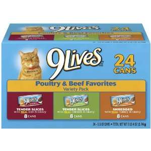 9Lives Poultry and Beef Variety Pack, 24 Count:  Grocery 