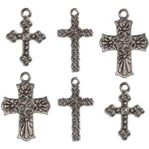  Cross Culture Metal Charms Silver Mixed Cross 6/Pkg: Arts 