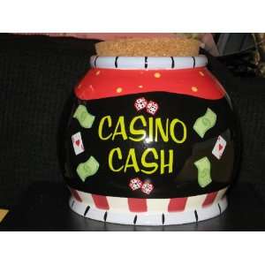  Casino Cash Money Jar Ceramic Red Black Cork Lid 