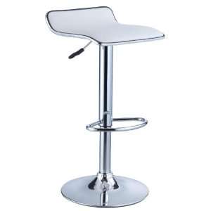 Set 0f 2) White Faux Leather / Chrome Thin Seat Adjustable Height Bar 