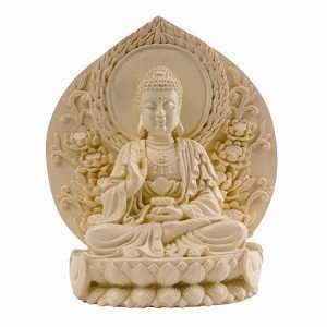  Serene Meditating 5 Inch Kwan Yin   White Natural Resin 