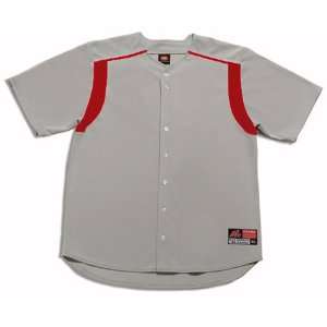   Full Button Short Sleeve Knit Custom Baseball Jerseys GREY/SCARLET AXS