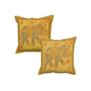  2 Pcs Indian Hamdmade Elephant Embroidery Ethnic Pillow 