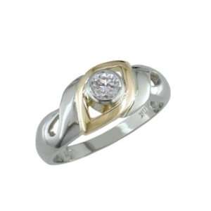  Erum 14K Two Tone Besel Set Diamond Ring: Jewelry