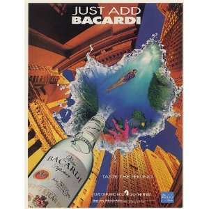 1995 Just Add Bacardi Rum Lady Swims in Ocean in Middle of City Print 