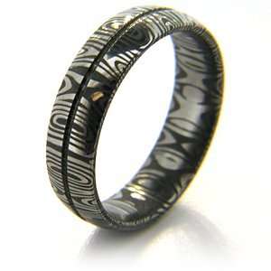 6mm Domed Damascus Steel Ring with Channel: Jewelry