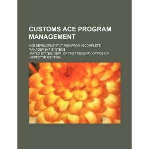  Customs ACE program management ACE development at risk 