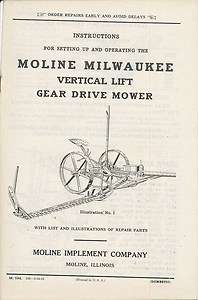   MANUAL MOLINE MILWAUKEE GEAR DRIVE MOWER IMPLEMENT COMPANY 1926  