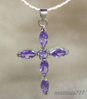 Amethyst Crystal Silver Cross Pendant & Necklace  