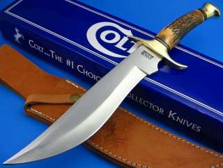 Colt Large Upswept Bowie Knife w/Stag Handle Brass Guard Includes 
