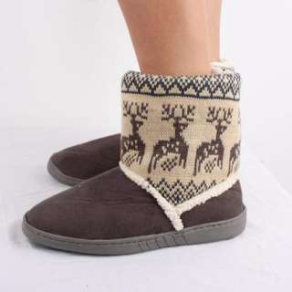 New Fashion Women Knitting Plush Elk Deer Mid calf Winter Home Boot 