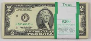 This is 100 BEP wrapped, uncirculated $2 bills with consecutive serial 