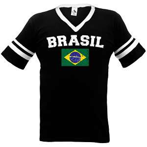 Brasil Brazil Country Flag Mens V Neck Ringer T Shirt  