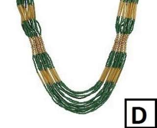 Multi Strand India Seed Bead Necklace w/Goldtone Accent Beads By 