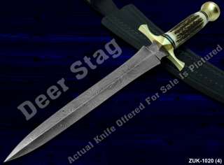 SUPREB A ENTIRELY HANDMADE TWISTED DAMASCUS KNIFE WITH REAL DEER STAG 