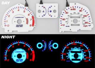 88 91 EF Honda Civic Si EL Night Glow Gauges White Face Gauge Reverse 