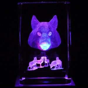  Wolves 3D Laser Etched Crystal includes Two Separate LEDs Display 