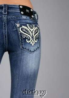 Miss Me Jeans Paisley Pearl Crystal Leather Heart Denim Boot Cut 