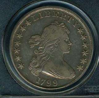 1799 DRAPED BUST SILVER DOLLAR COIN, PCGS CERTIFIED VF30  