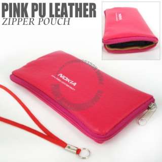 Peach Zipper PU Leather ) Zip Pouch Case Bag Pocket Cover For Nokia 