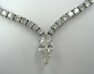 Vintage 20.00ct G H VS Round & Pear Shape Diamond Platinum V Necklace 