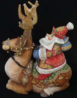 Magnificent Russian Santa Hand Carved & Painted #0853 on a DEER  
