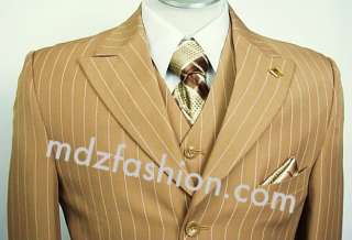 NEW Stacy Adams Gold Label 3PC Tan Ivory Pin Suit Suits  