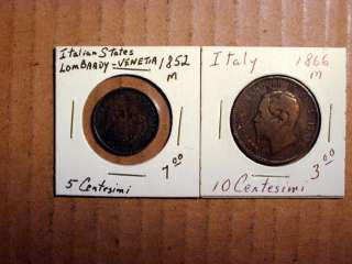 Italian States Lombardy Venetia 5 Centesimi 1852 M,Fine+;Italy 10 