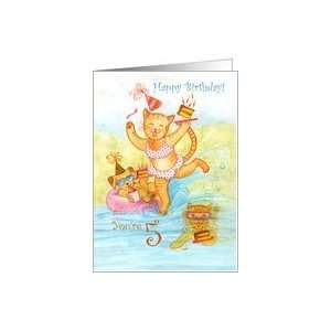   Birthday Five Year Old Cat and Friends in Pool Card Toys & Games