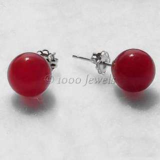 8mm Red Carnelian Ball Stud Post Earrings 925 Silver  