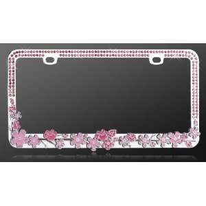 License Plate Frame   Metal Bling   Pink Cherry Blossom Tree   Pink 