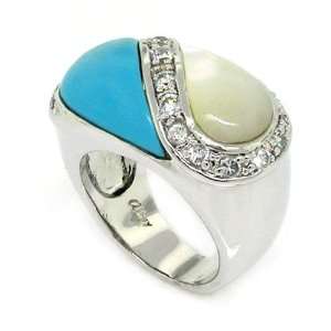 Perfect Love Nest   Cocktail Ring with Turquoise, MOP & Pavé CZs 