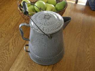 Antique, Old Coffee Pot, Large Gray Speckled Enamel, Authentic  