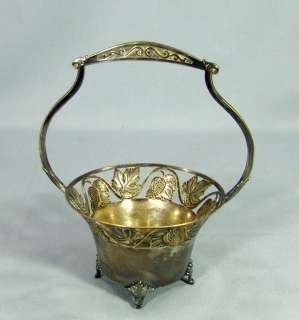  CRAFTS SILVER PLATE CANDY BASKET BOWL STRAWBERRY LEAVES MOTIF  