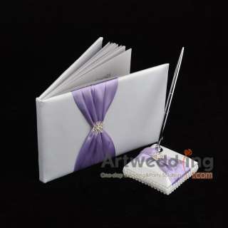 PROMOTION! White and lilac Rhinestone Wedding Guest Book and Pen SET 