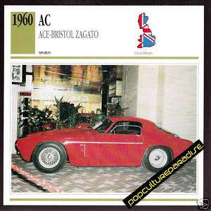1960 AC ACE BRISTOL ZAGATO A.C. Car PHOTO SPEC CARD  