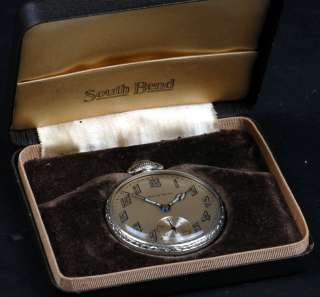 South Bend Grade 411 12 Size 17 Jewel Pocket Watch w/Fob & Original 
