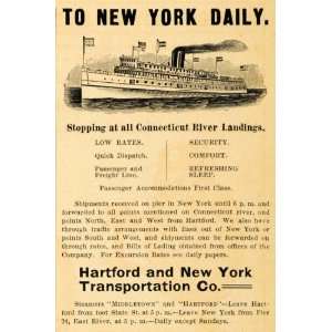 : 1899 Ad Hartford and New York Transportation Company Steamship Boat 