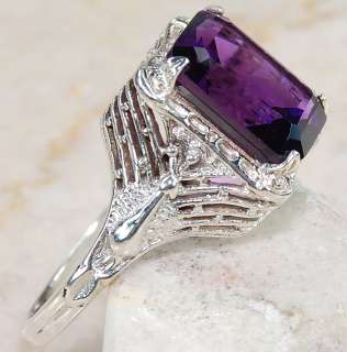4ct Amethyst 925 Solid Sterling Silver Vintage Style Peacock Filigree 