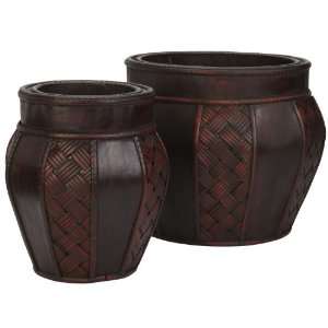 Real Looking Wood and Weave Panel Decorative Planters (Set of 2 