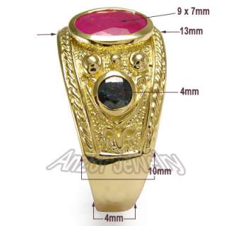Mens 18k Gold Genuine Ruby & Ceylon Sapphire Ring Free Worldwide 