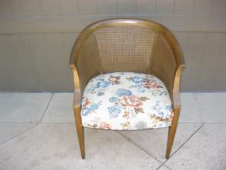 Vintage Mid Century Modern Cane Arm Chair with Floral Upholstery 
