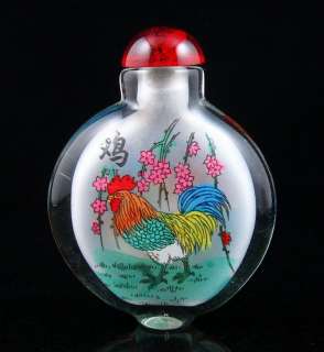 Peking Glass Zodiac Horoscope Rooster Snuff Bottle  