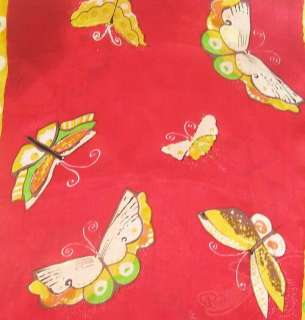 NEW 100% Silk Oblong Neck Scarf Warp Red Cats Butterfly  