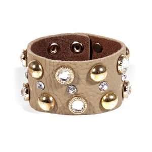 Glam Rock Leather Bracelet   BEIGE