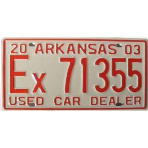  Arkansas Used Car Dealer License Plate with Red Numbers 