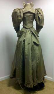 Antique 1890s Victorian Formal Dress Silk Taffeta Museum Quality 