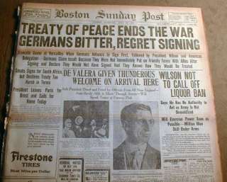 1919 newspaper w BIG headline WW I ENDS as Germany Signs THE 
